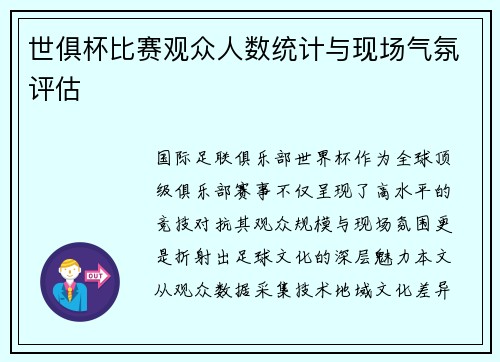世俱杯比赛观众人数统计与现场气氛评估