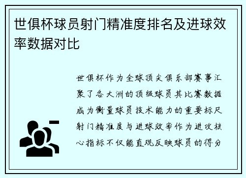 世俱杯球员射门精准度排名及进球效率数据对比
